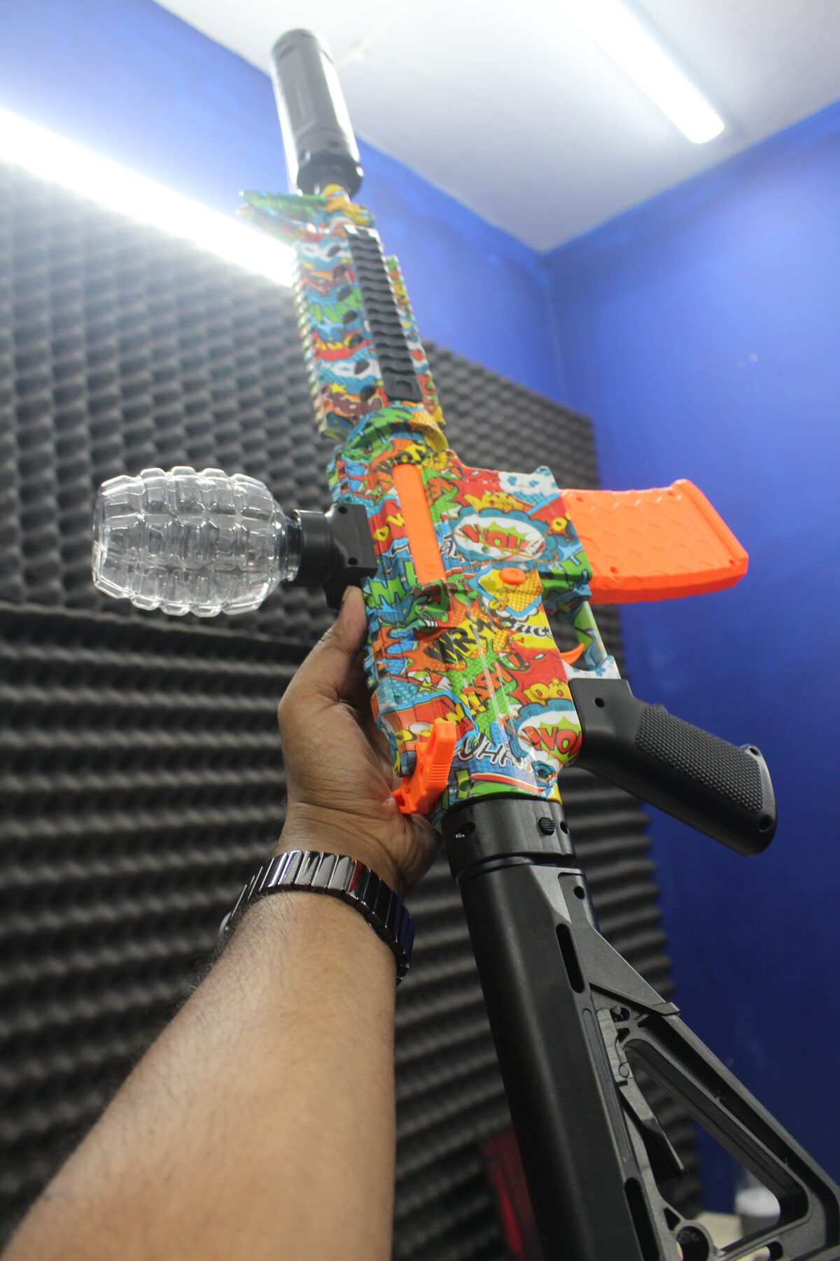 Comic Pop Art M4 Electric Gel Blaster Rifle with Grenade Hopper - Image 3