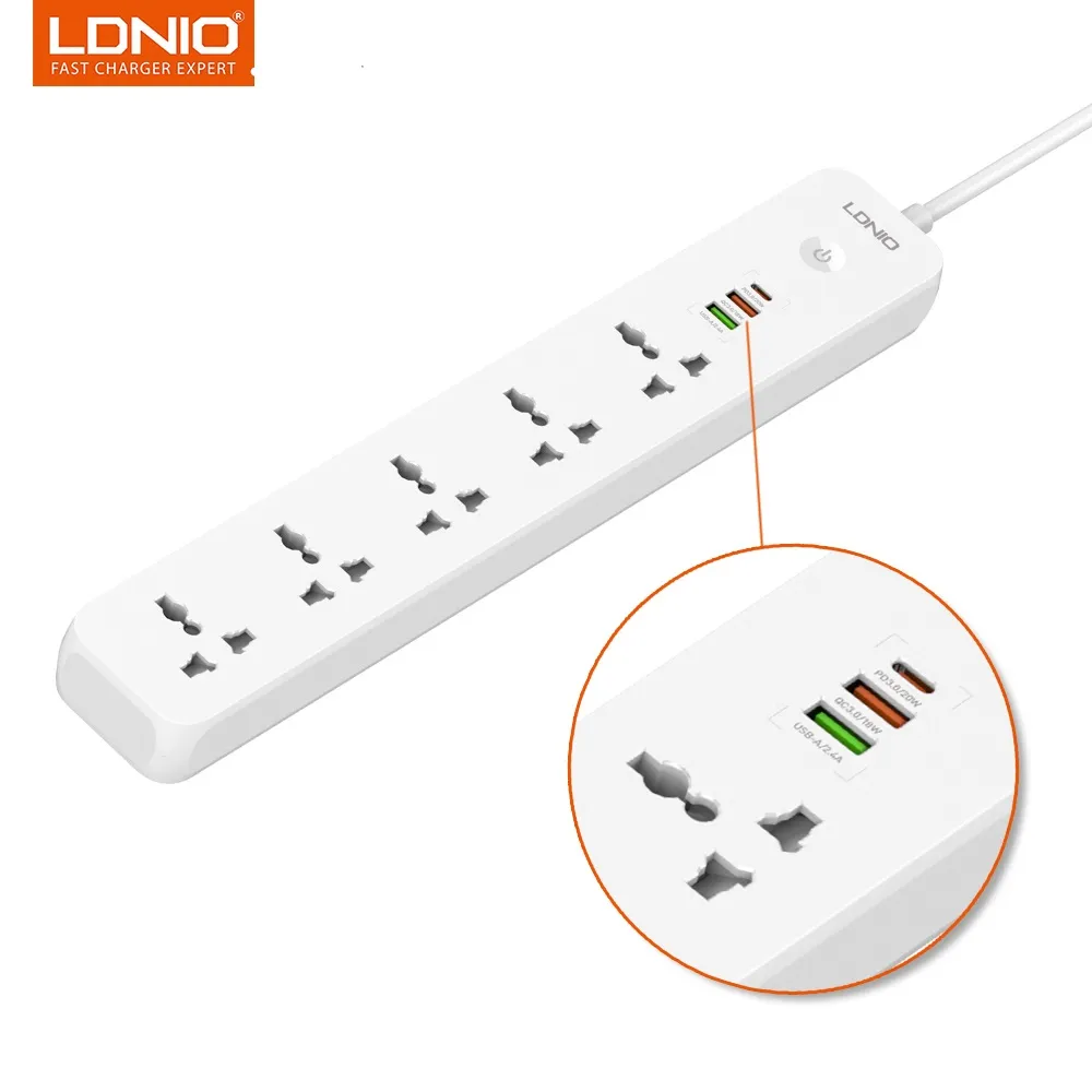 LDNIO SC5319 Multi Socket Extension Lead with 5 AC and 3 USB Ports