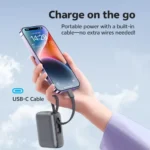 QCY PB10C 10000mAh 35W PD Fast Charging Mini Power Bank with Built-in Type C Cable - Image 4