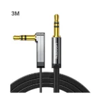 UGREEN 10728 3.5mm Male to 3.5mm Male Straight to angle flat Cable 3m Black showing its thin flat ribbon wire structure and right-angle auxiliary connector tip in image_72eee5.png