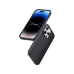 UGREEN 90941 LP620 classy clear enhanced shockproof protective phone case for iPhone 14 Pro Max showing its transparent back design, flexible clear bumper borders with internal shock absorbing cushions, and raised triple camera lens frame borders