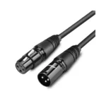 UGREEN 20714 Cannon XLR Male to Female Microphone Cable 10m Black showing its heavy-duty 3-pin locking connectors and flexible long PVC jacket in image_72eee5.png