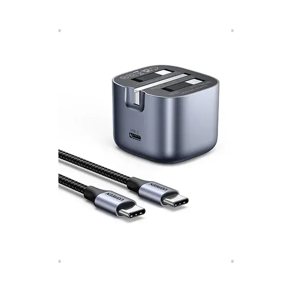 UGREEN 25114 Nexode 30W USB-C PD GaN Fast Charger UK Space Gray compact three pin wall adapter displaying its single high speed Type-C output port on a clear white backdrop