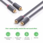 UGREEN 10519 2RCA Male to 2RCA Male Audio Cable 3m Black showing its durable color-coded stereo jacks and gold-plated tips in image_72eee5.png