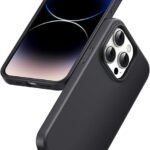 UGREEN 15031 Silky Silicone Protective Case for iPhone 14 Pro Black LP631 premium back cover showing its camera cutout and soft microfiber interior lining on a white background