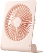 JISULIFE FA28A ultra thin desktop foldable rechargeable table fan showing geometric square shape body frosted control button 160 degree tilt head and integrated hanging hole back view profile color options