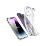 UGREEN 90932 LP603 clear bright cushion shockproof protective case for iPhone 14 pro showing the transparent back panel design with thick bumper corners and elevated camera ring cutout boundaries