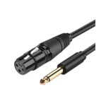 UGREEN 20719 6.5mm male to XLR female audio cable showing its gold-plated 6.5mm mono jack plug, a 3-pin Cannon female connector head, and 2-meter thick black PVC shielding shell