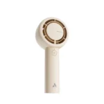 Aecooly Halo 01 PB01-A Portable Handheld Turbo Fan White color rechargeable mini fan showing compact pocket design multi speed control button Type-C charging port front view sleek handle design