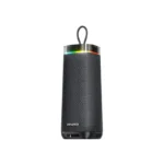 Awei KA66 60W waterproof bluetooth speaker showing rugged outdoor body design mesh grille dual active drivers heavy bass side radiators flashing dynamic RGB LED party lights control buttons Type-C charging slot front view color options