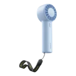 Baseus Fan GoTrip DT1 mini turbine handheld fan with aircraft jet engine style circular duct multi speed power button LED indicator battery light and Type-C charging port turn on