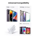 UGREEN 60449 CD137 20W USB-C PD Fast Charging Power Adapter White US plug showing the single Type-C fast-charge output port and two flat power pins on a clear background