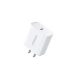 UGREEN 60449 CD137 20W USB-C PD Fast Charging Power Adapter White US plug showing the single Type-C fast-charge output port and two flat power pins on a clear background