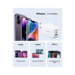 UGREEN 15334 Nexode 65W 3-Port PD GaN Fast Charger EU White wall power adapter highlighting its two USB-C ports, one USB-A port, and standard round European style pins on a clear white background