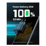 UGREEN CD250 (50581) 25W USB-C PD Mini Fast Wall Charger EU Plug (Black) with 80145 Nexode 100W 2M Type-C to Type-C Cable Bundle - Image 2