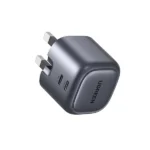 UGREEN 90399 Nexode 45W Dual USB-C PD GaN Fast Charger UK Space Gray three pin premium adapter showcasing its dual Type-C ports on a clean white background