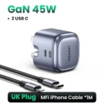 UGREEN Nexode 90399 45W 2-Port USB-C PD GaN Fast Wall Charger UK Plug (Space Gray) - Image 2
