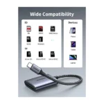 UGREEN 80888 USB-C to SD/TF Memory Card Reader Alu Case in premium space gray metal finish showing the Type-C male plug along with SD and Micro SD slots on a clean background
