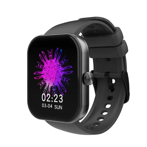 HiFuture FutureFit Ultra2 Smart Watch showing a sleek premium square smartwatch body with a large 1.85-inch touchscreen panel displaying a colorful layout view
