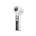Hoco HX613 portable handheld fan with cooling mist humidifier function transparent water tank digital screen white color standing view