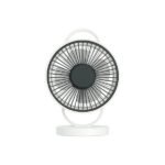 YAGE YG-7999N Rechargeable 8-Inch 360° Rotation Fan with LED Light showing the premium white desktop body frame, center aerodynamic fan blades, integrated bright LED lamp ring, and sturdy base stand layout