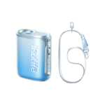 JisuLife Neck Fan Life 5 - 4500mAh - Blue showing the premium blue wearable neckband chassis, multiple upward air vents, and front LED digital display screen layout