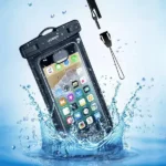 UGREEN 45181 Waterproof Phone Pouch Black IPX8 certified water resistant case with transparent responsive touch screen window and lanyard strap