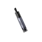 UGREEN 35347 Car Safety Hammer Window Breaker ES700 showing a compact cylindrical dark grey aluminum alloy automotive escape tool with a spring-loaded tungsten steel glass-shattering point head, integrated seatbelt cutter, and a sleek storage mounting base view