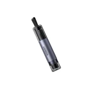 UGREEN 35347 Car Safety Hammer Window Breaker ES700 showing a compact cylindrical dark grey aluminum alloy automotive escape tool with a spring-loaded tungsten steel glass-shattering point head, integrated seatbelt cutter, and a sleek storage mounting base view