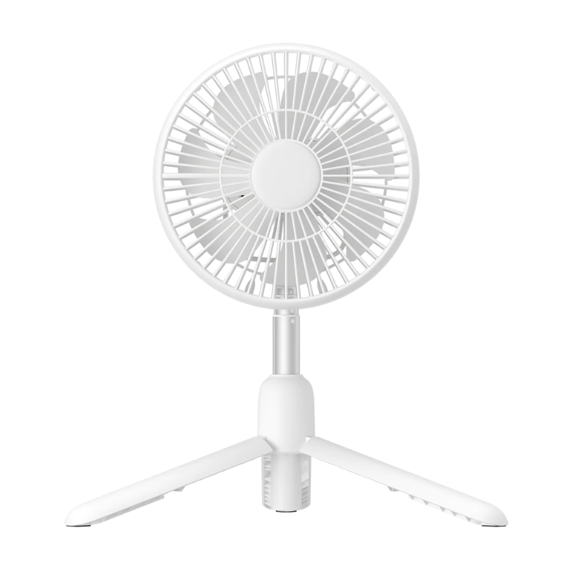 Screenshot_1-4-1 JISULIFE FA37 portable 4-in-1 convertible outdoor fan white color with extendable tripod stand multi blade fan head detached wireless remote control control panel and Type-C charging port front view