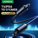 UGREEN 70893 Toslink Optical Audio Cable 3m black showing its premium square fiber-optic connectors and gold-plated tips in image_72eee5.png