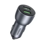 UGREEN CD213 10144 Fast Car Charger in elegant Dark Blue showing the dual fast charging outputs and heavy-duty spring-loaded side clips on a clean background