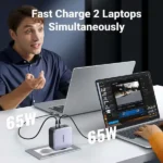 UGREEN 90549 Nexode 140W Charger EU premium space gray multi port adapter displaying its dual Type-C ports and single USB-A output slot on a crisp white backdrop