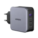UGREEN 90549 Nexode 140W Charger EU premium space gray multi port adapter displaying its dual Type-C ports and single USB-A output slot on a crisp white backdrop