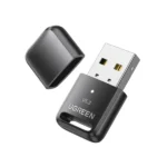 UGREEN 90225 ultra compact nano size USB wireless Bluetooth 5.3 adapter dongle in a matte black finish displaying the official white UGREEN logo and a standard USB-A connector interface