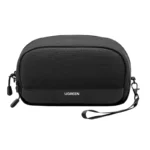 UGREEN 65556 Electronics Accessories Travel Organizer Medium LP930 showing a compact, structured dark grey rectangular tech pouch with premium YKK zippers, a minimalist brand logo, and a water-resistant fabric outer shell profile view