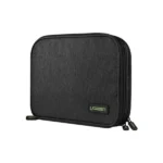 UGreen LP139-50147 Storage Bag Gray showing a compact double layer rectangular electronics travel organizer pouch with a durable grey water resistant Oxford fabric exterior, smooth dual metal zippers, and a sturdy top carry handle view