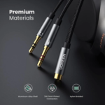 UGREEN 20899 3.5mm Female to 2 Male Audio Cable Aluminum Case (Black) with gold-plated connectors and separate microphone and headphone jacks