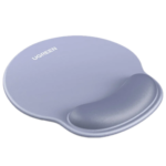 UGREEN 25244 Ergonomic Mouse Pad with Wrist Rest in gray, displaying a smooth fabric surface and supportive memory foam design.