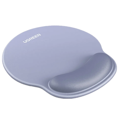 UGREEN 25244 Ergonomic Mouse Pad with Wrist Rest in gray, displaying a smooth fabric surface and supportive memory foam design.