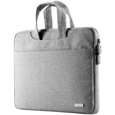 UGREEN 30325 Laptop Bag 15"-15.9" Gray LP114 showing a sleek minimalist rectangular gray water-resistant laptop briefcase sleeve with a soft retractable top carry handle, front zipper pocket compartment, and a clean plush scratch-free inner velvet lining layout view