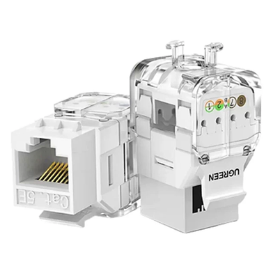 UGREEN 80452 Cat6 Network Info Module showing a single unshielded black RJ45 keystone jack wall connector module with internal wire placement terminals for office lan setup view