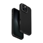UGREEN 55332 aramid fiber protective phone case model CA122 displaying its premium black woven carbon pattern matte texture back with precise camera cutout for iPhone 16 Pro Max