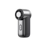 WiWU Wi-FS018 Ice Core Portable Fan handheld rechargeable pocket fan showing compact lightweight body integrated bottom carabiner clip 5 speed gear settings LED digital percentage display Type-C charging port front view premium colors