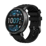 Amazfit Active Max Smartwatch showing its extra-large vibrant AMOLED display interface, premium elegant frame, and durable athletic sport strap configuration in image_72eee5.png