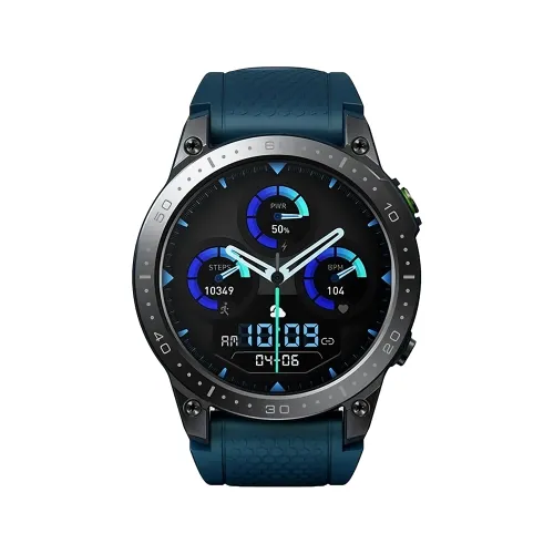 ares-3-pro-ocean-blue-500x500 Zeblaze Ares 3 Pro Smart Watch showing a rugged, premium metallic round frame with a vivid 1.43-inch AMOLED display and a comfortable, durable silicone strap