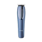 HTC AT-1210 rechargeable cordless beard trimmer in navy blue color with charging cable and attachments