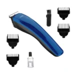 HTC AT-528 professional rechargeable cordless beard trimmer in blue color with attachment combs and charging wire