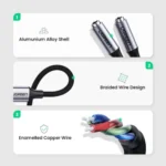 UGREEN 30732 USB Type C Male to 3.5mm 2 Female Audio Cable 25cm Space Gray headphone Y splitter cord shown in image_72eee5.png