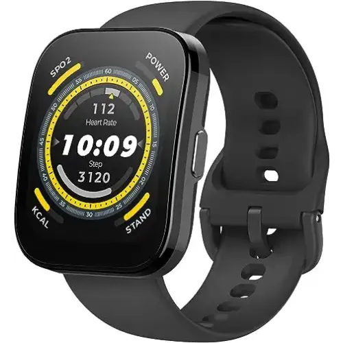 Amazfit Bip 5 Smart Watch with an ultra-large high-definition touch display screen and a stylish frame shown in image_72eee5.png